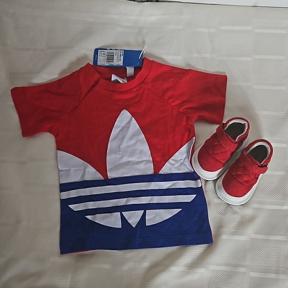 Adidas & Jack And Lily Boy's Toddler T-shirt & Sneaker 12-18 Months Red/ Blue